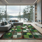 Green Clover Grid Distressed Texture Rug