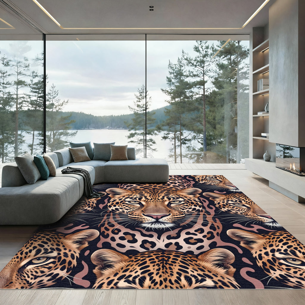 Majestic Leopard Face Animal Print Rug