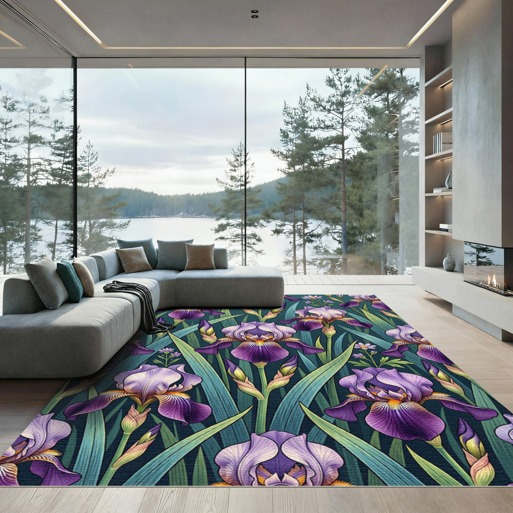 Lush Purple Iris Botanical Garden Rug
