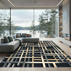 Modern Gold and Charcoal Intersecting Grid Rug