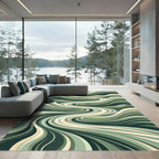Earthy Sage Abstract Flowing Swirls Rug