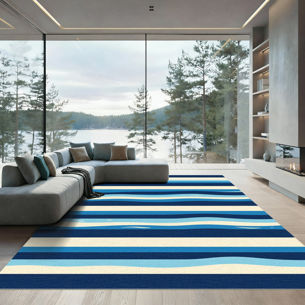 Coastal Blue Wave Striped Rug