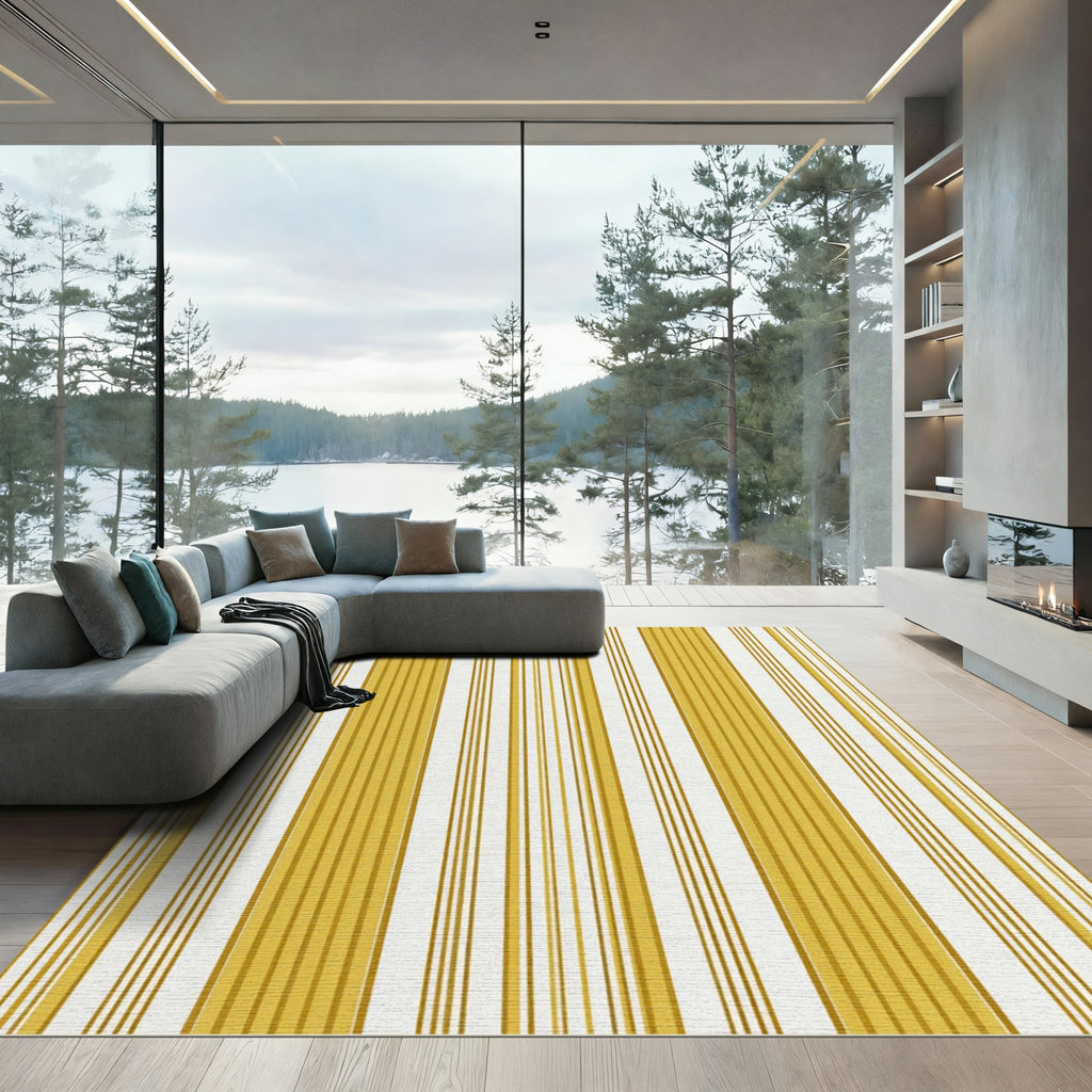 Classic Ochre Yellow Vertical Stripe Rug