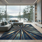 Radiating Blue Golden Wood Burst Rug