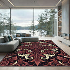 Crimson Rose Scrollwork Ornamental Rug