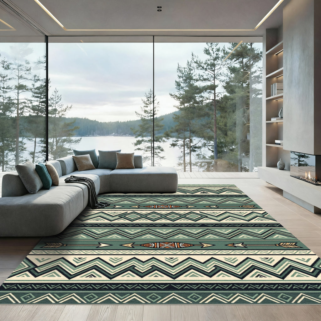 Sage Green Boho Chevron Arrow Rug
