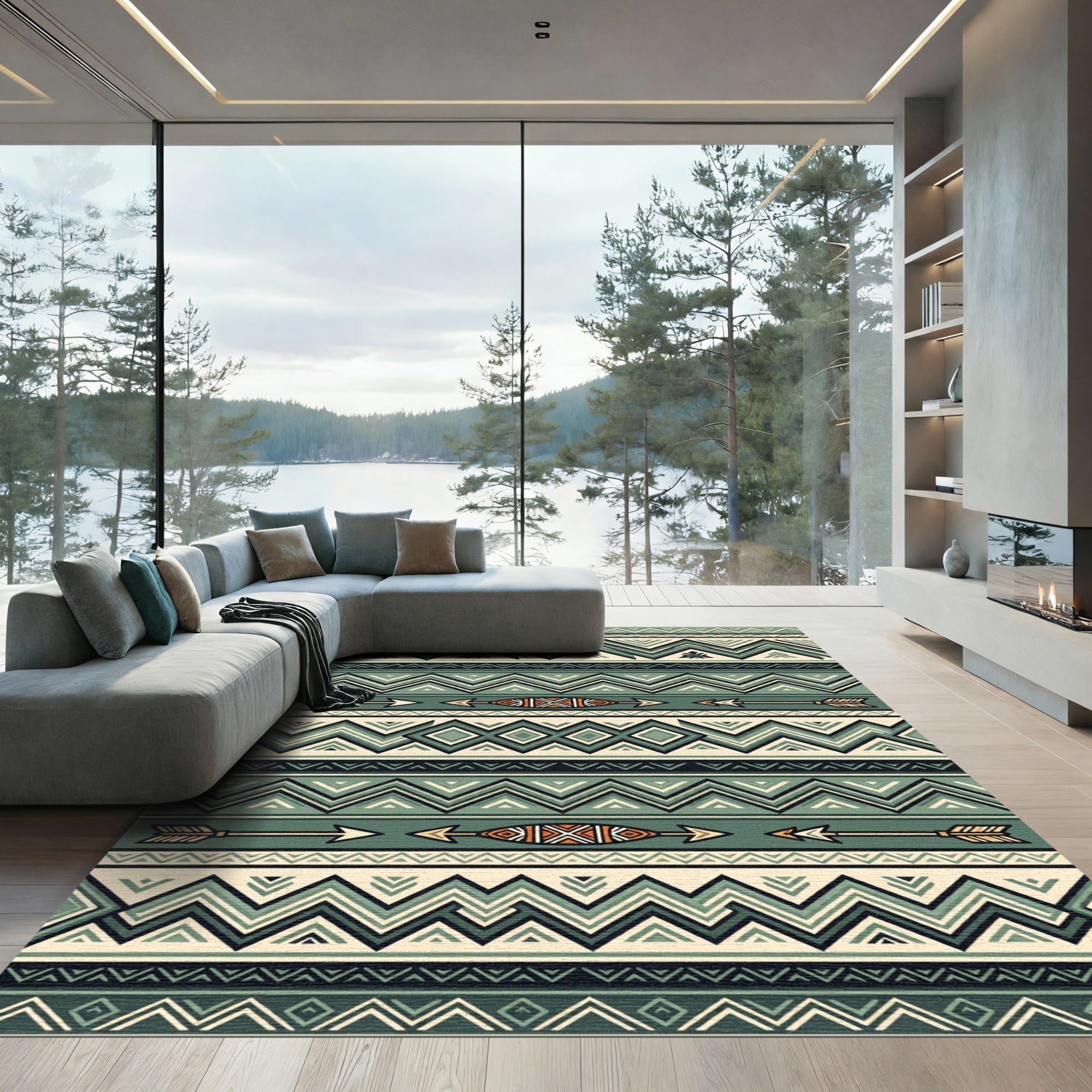 Sage Green Boho Chevron Arrow Rug