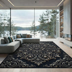 Sophisticated Silver Charcoal Ornate Damask Rug