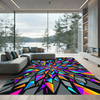 Vibrant Geometric Neon Shards Kaleidoscope Rug