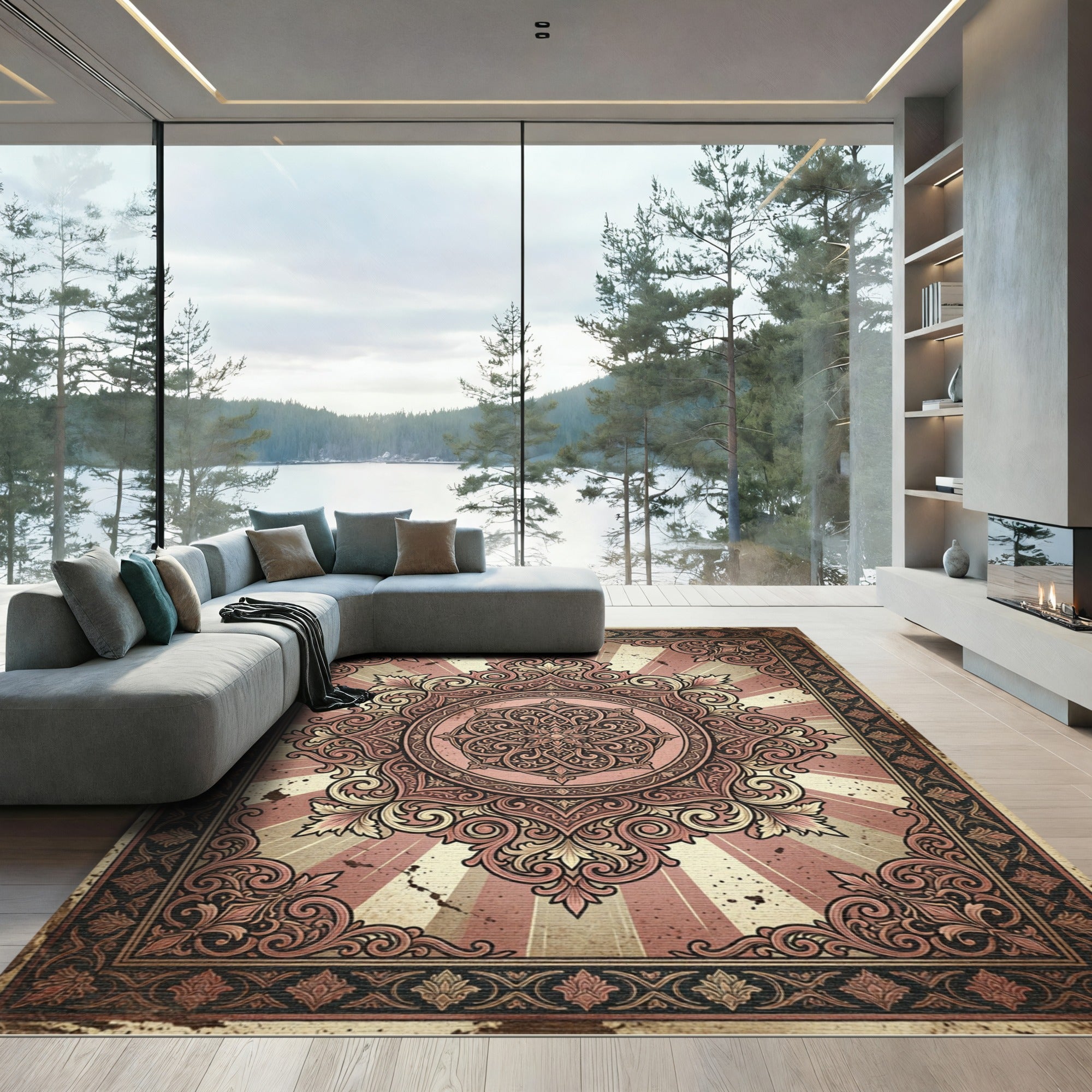 Vintage Rose Medallion Sunburst Rug
