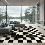 Black White Checkerboard Cube Illusion Rug