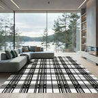 Black White Grid Classic Plaid Rug