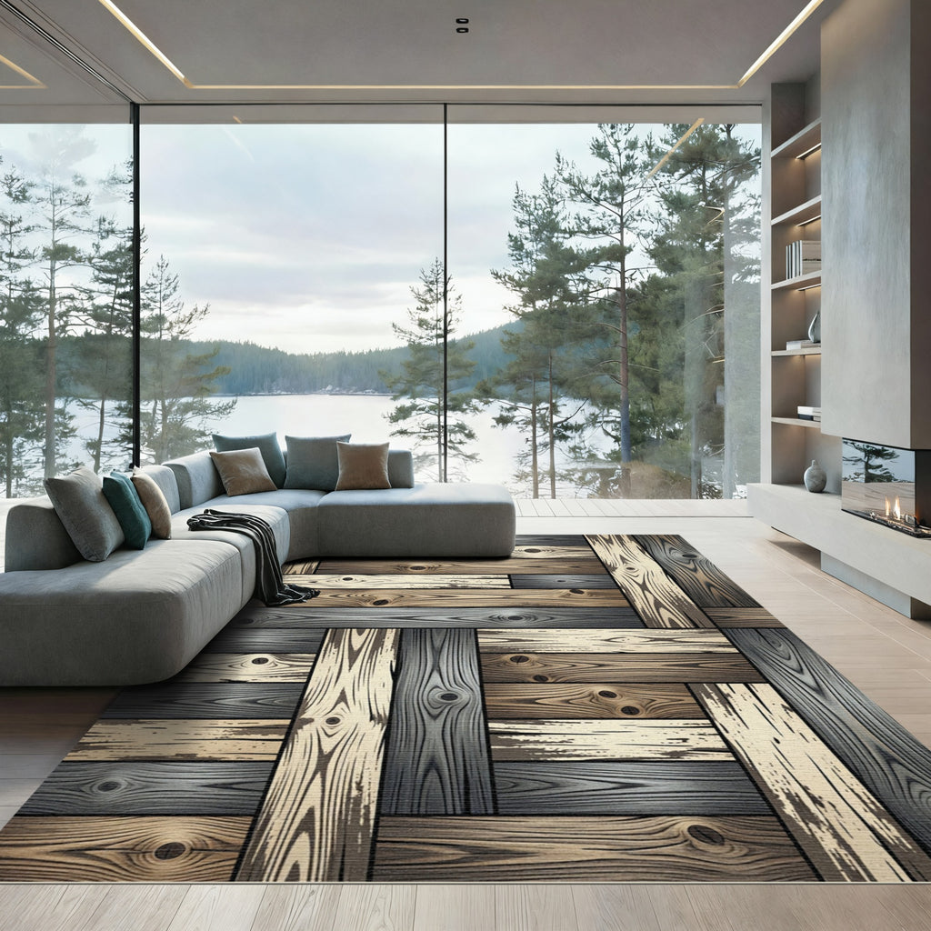 Textured Wood Grain Planks Rug