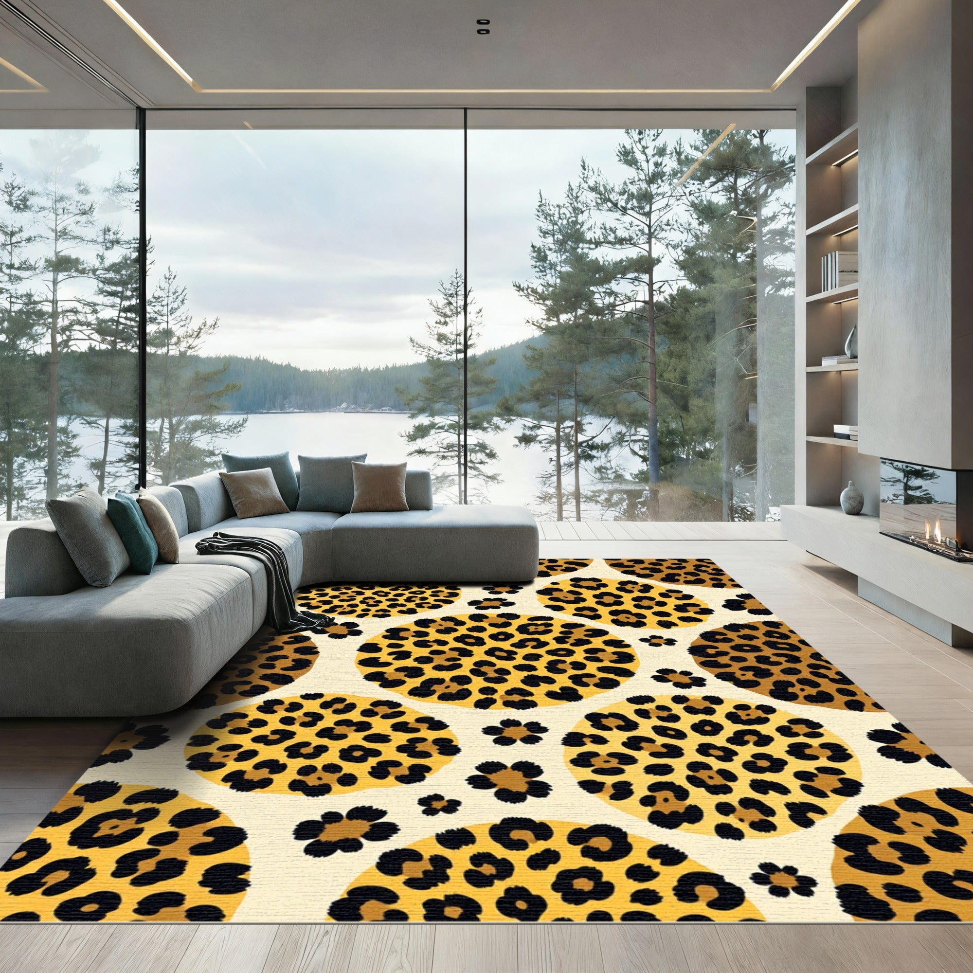Cream and Gold Spotted Animal Rug