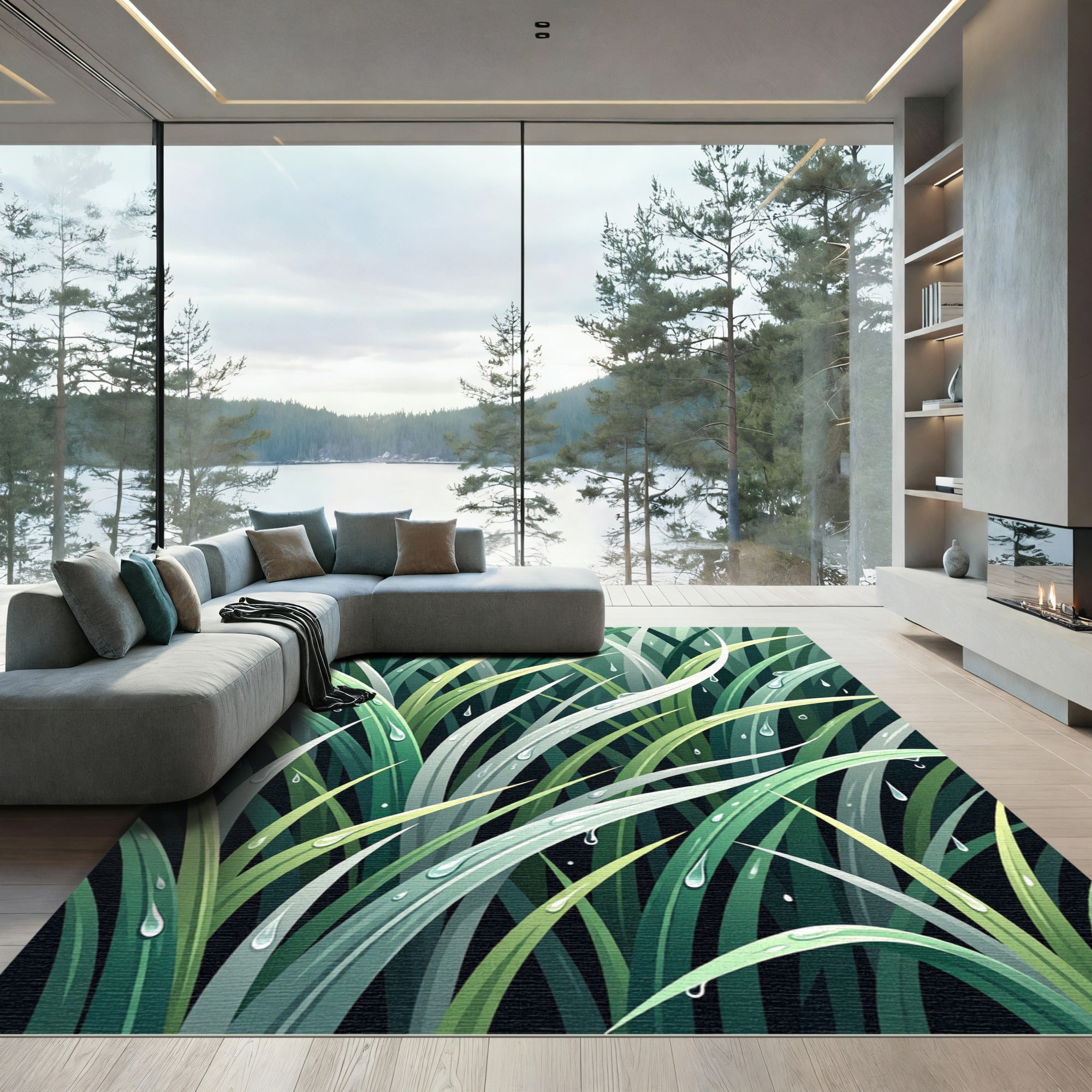 Lush Emerald Rain Kissed Grass Rug