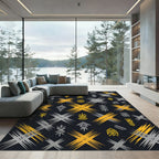Black Golden Ethnic Geometric Tribal Rug