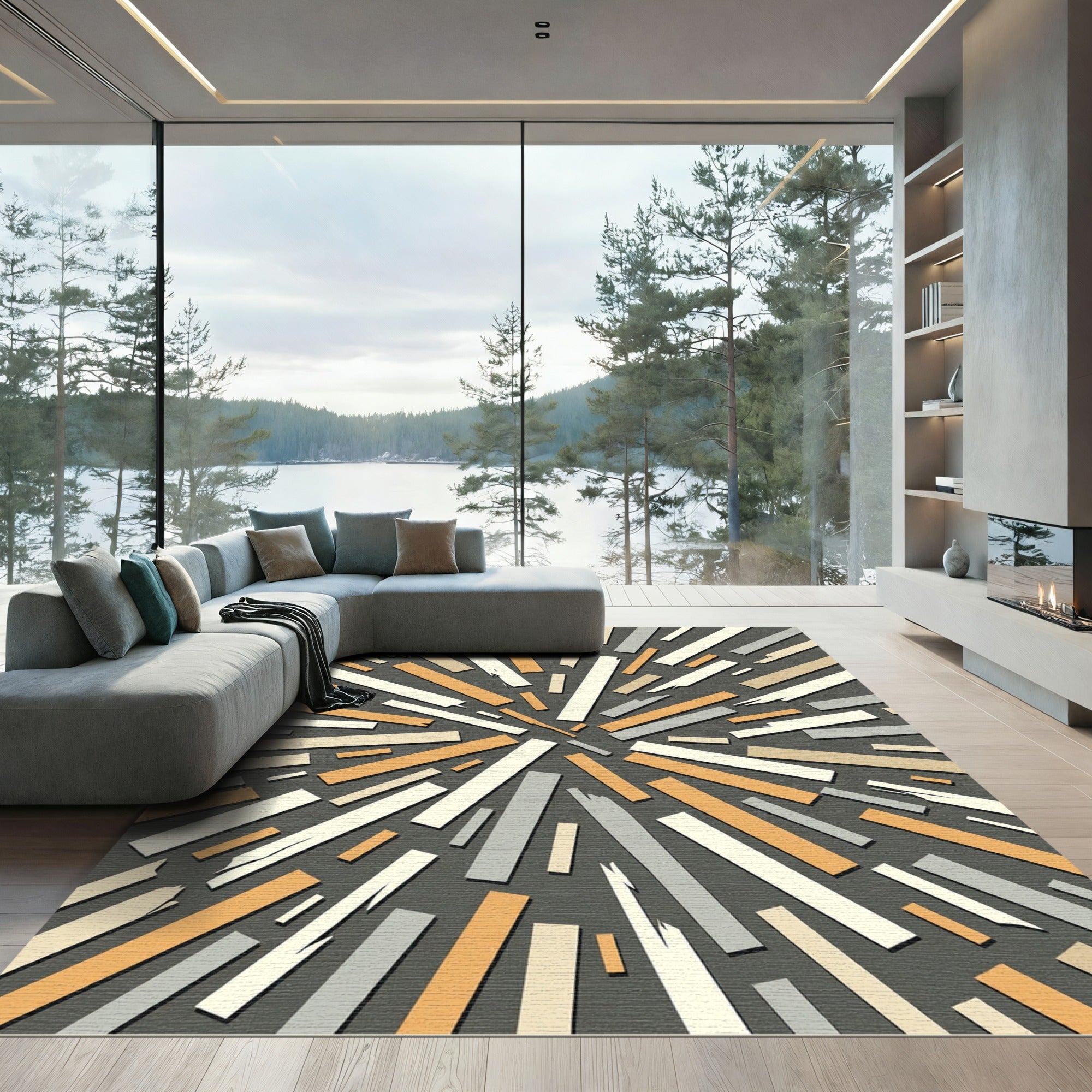 Exploding Wood Grain Abstract Rug