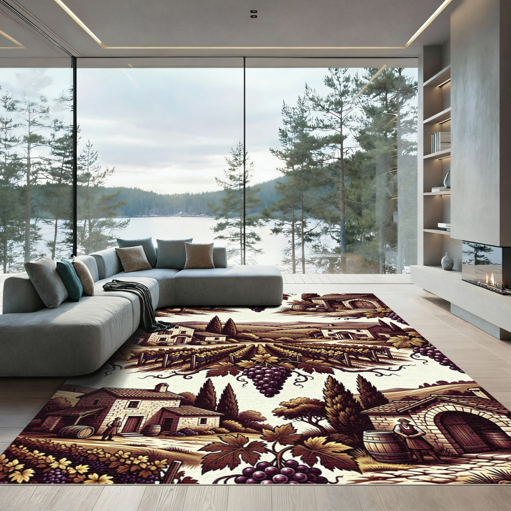 Tuscan Vineyard Estate Rustic Scene Rug