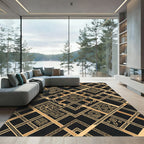 Gold Black Geometric Tribal Diamond Rug