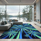 Radiant Blue Green Geometric Starburst Rug
