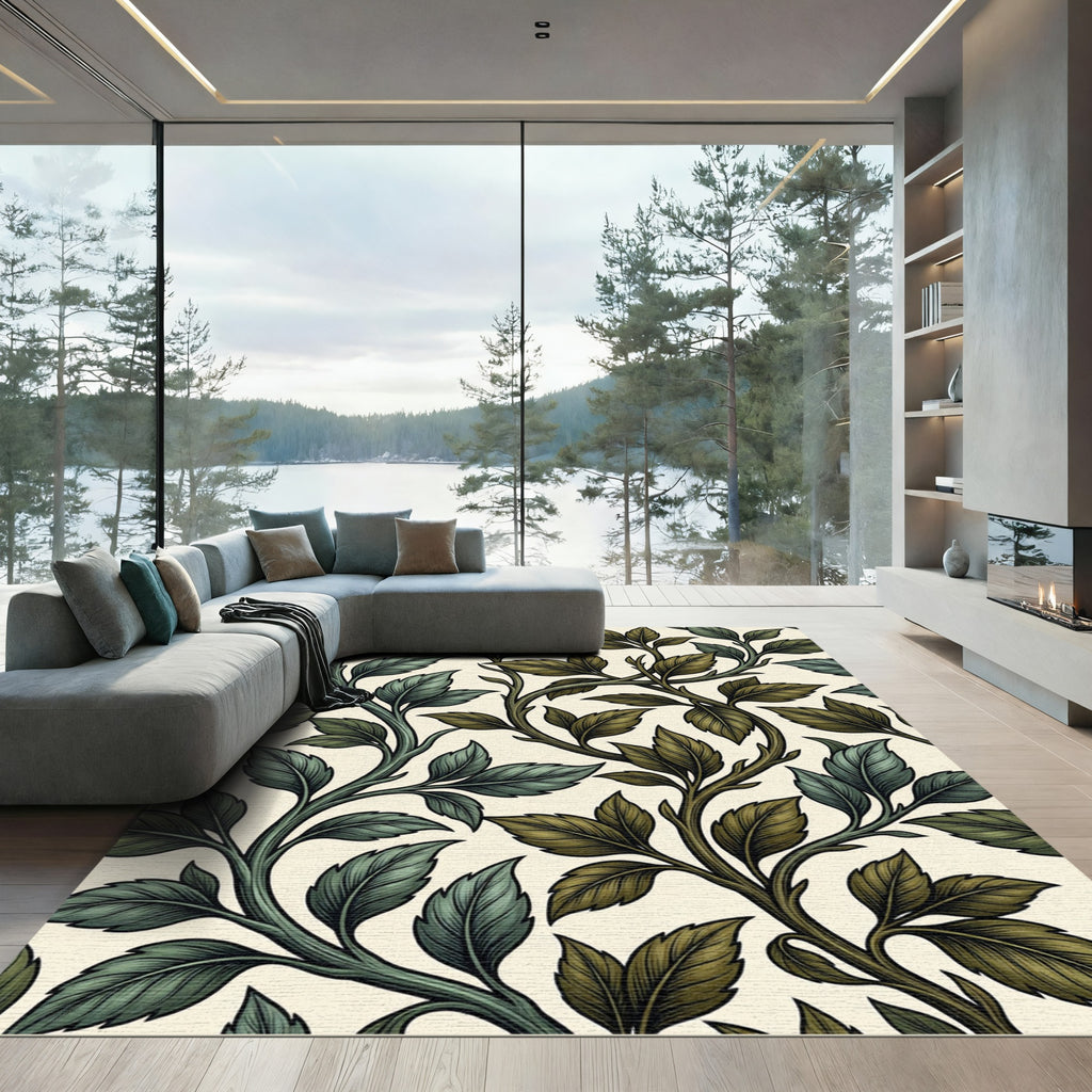 Classical Botanical Twining Leaf Vine Rug