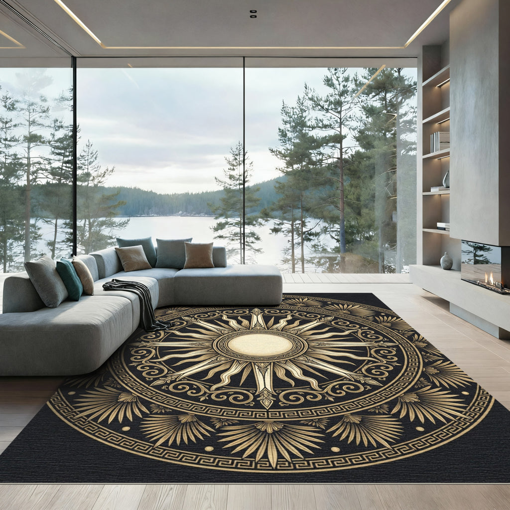 Golden Sunburst Medallion Greco Roman Rug