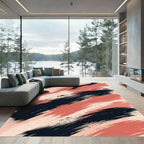 Modern Black Salmon Abstract Brush Stroke Rug