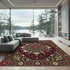 Rich Burgundy Floral Medallion Garden Rug