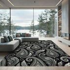 Monochrome Paisley Floral Swirls Rug