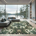 Elegant Sage Damask Scroll Leaf Illustration Rug
