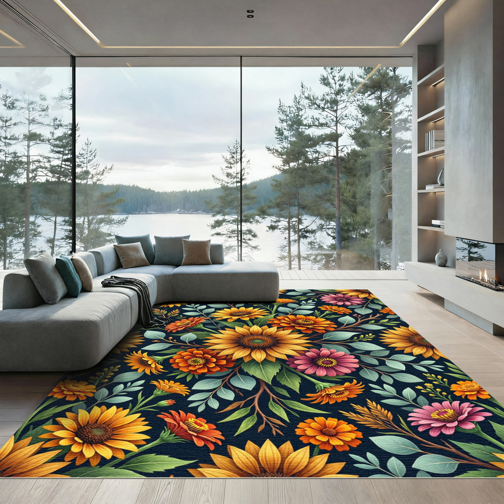 Radiant Golden Sunflower and Marigold Bouquet Rug