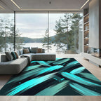 Aqua Teal Brushstrokes Abstract Rug