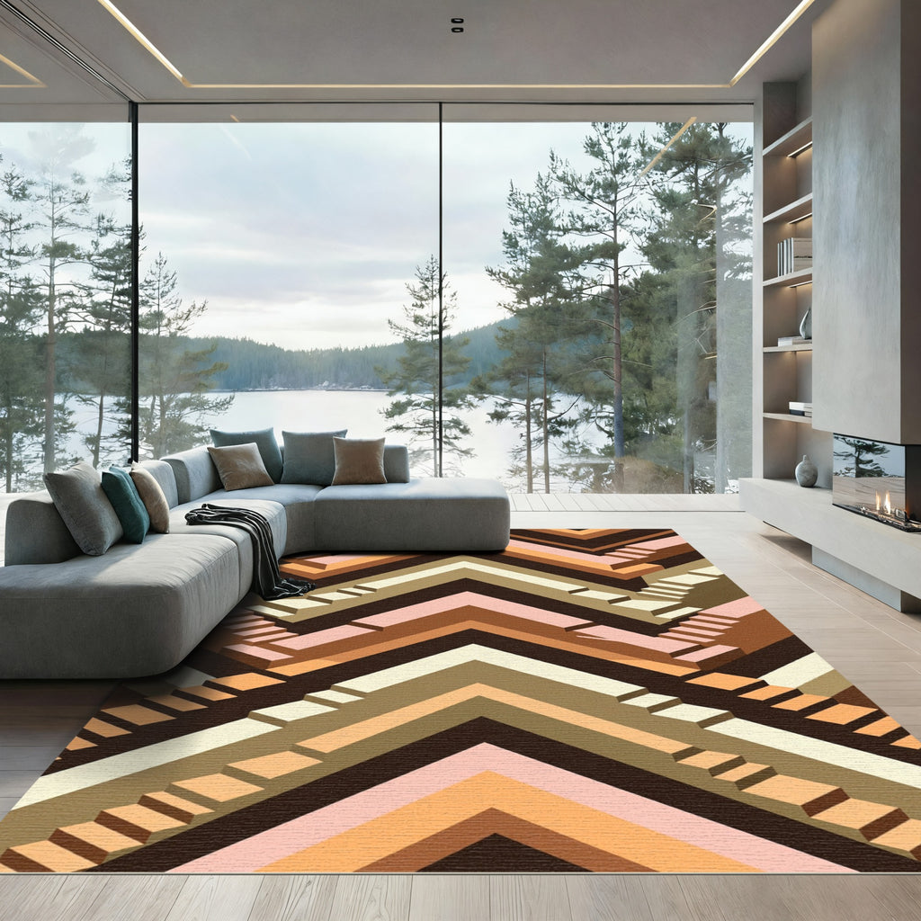 Earthy Tones Geometric Staircase Illusion Rug