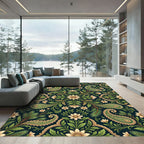 Rich Emerald Paisley Floral Scroll Rug