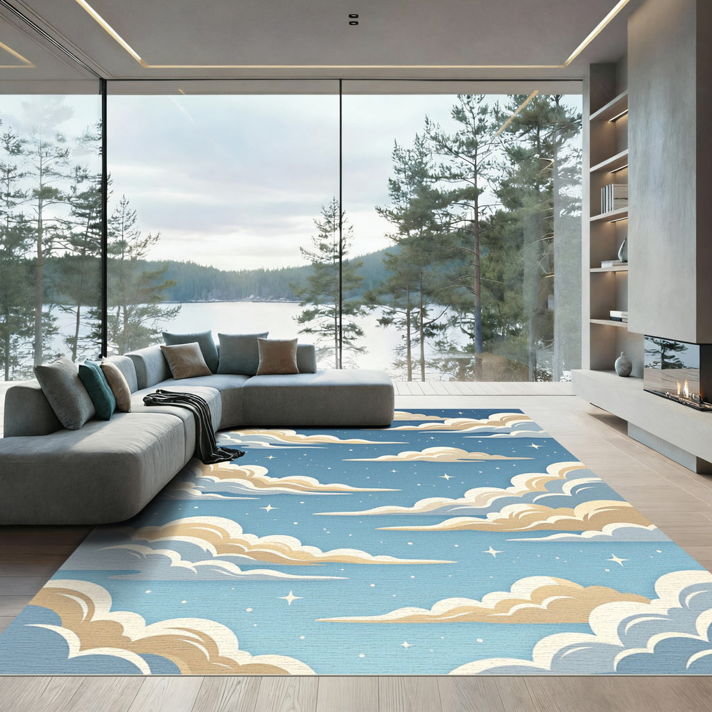 Celestial Clouds and Creamy Starry Sky Rug