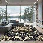 Vintage Black and Gold Lotus Medallion Rug