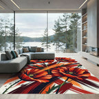 Vibrant Red Floral Abstract Brushstrokes Rug