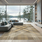 Earthy Geometric Wheat Linear Grid Rug