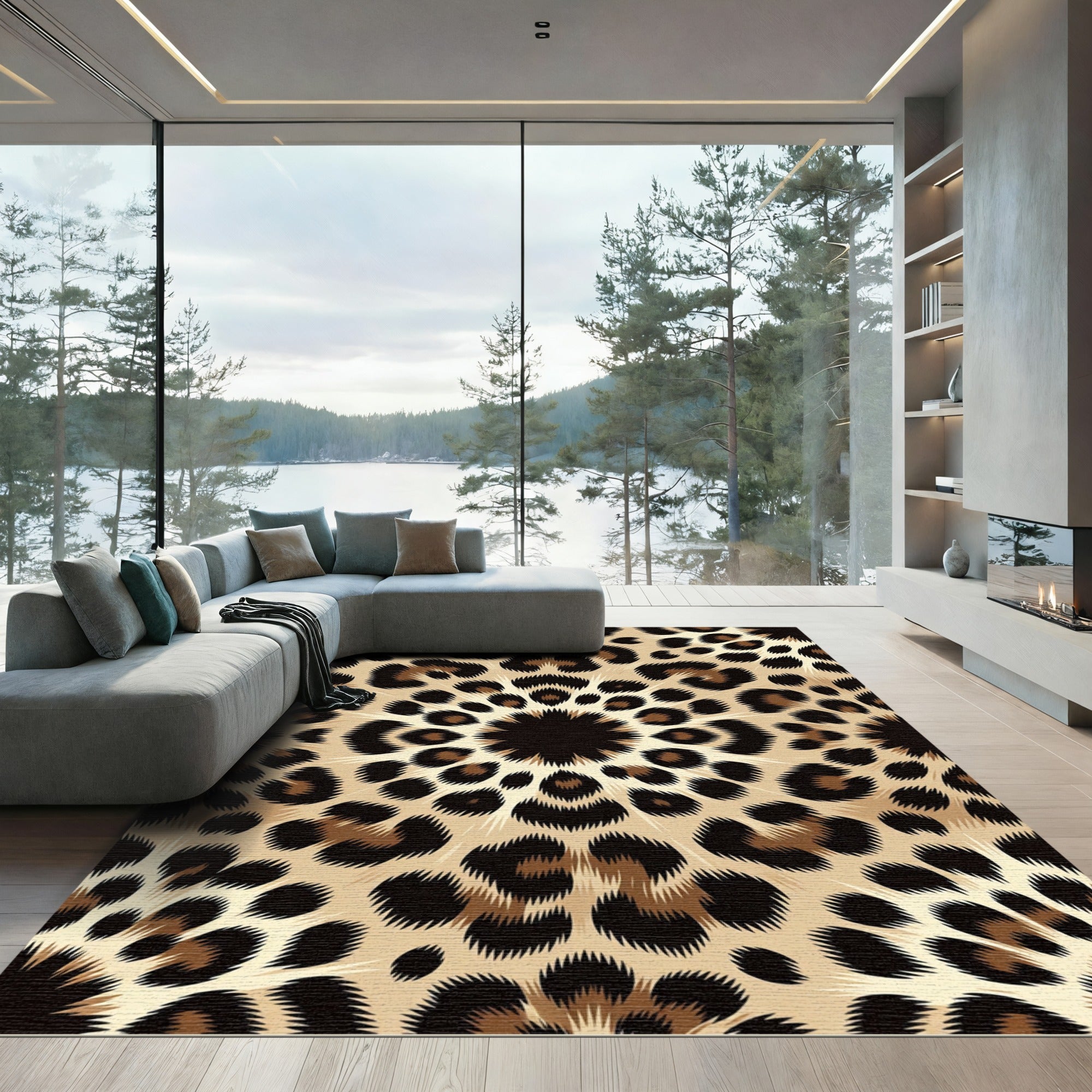 Symmetrical Leopard Spot Circular Medallion Rug