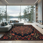 Ornate Crimson Floral Medallion Abstract Rug