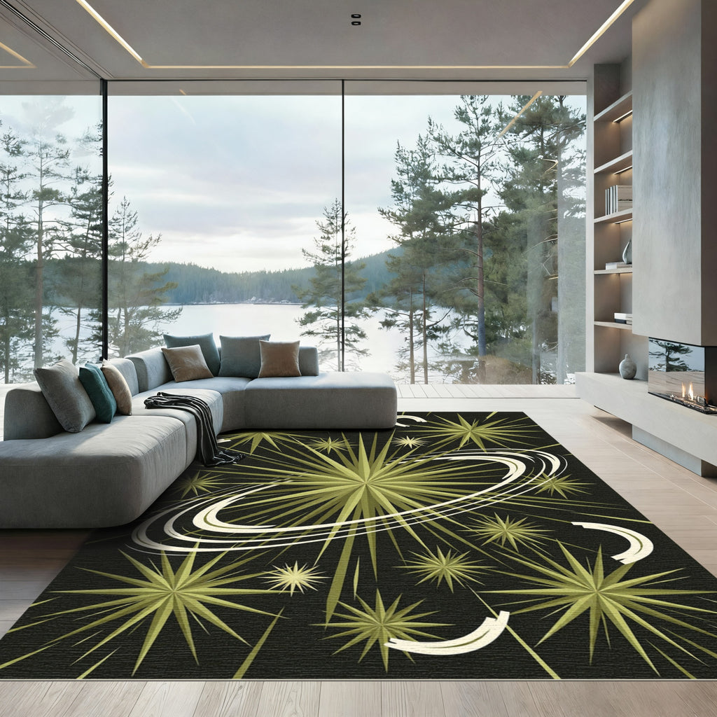 Celestial Olive Starburst Cosmic Ring Rug