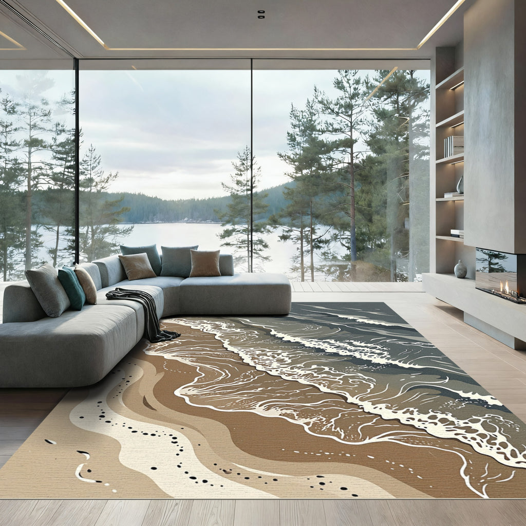 Abstract Coastal Sand And Wave Art Rug