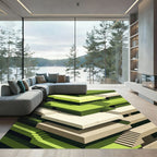 Isometric Sage Green Geometric Staircase Arch Rug