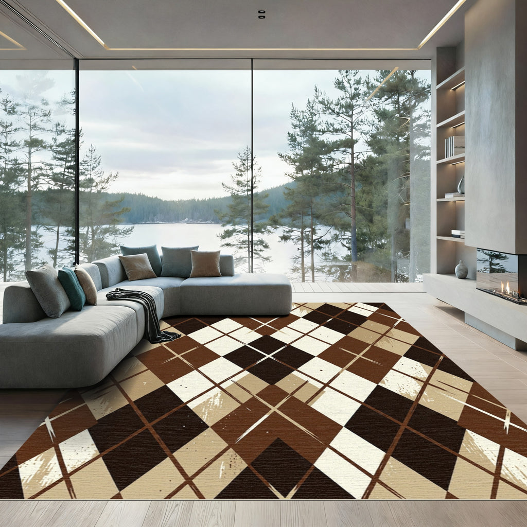 Brown Diamond Textured Geometric Rug