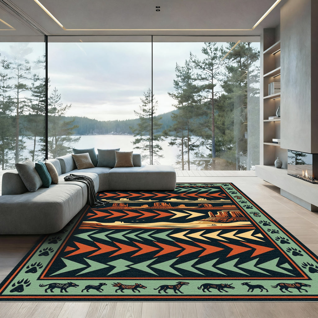 Southwestern Desert Butte Earth Tone Chevron Rug