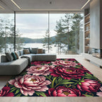 Elegant Dark Peony Floral Composition Rug