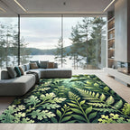 Lush Emerald Forest Botanical Foliage Rug