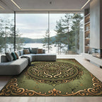 Antique Olive Ornate Filigree Medallion Rug