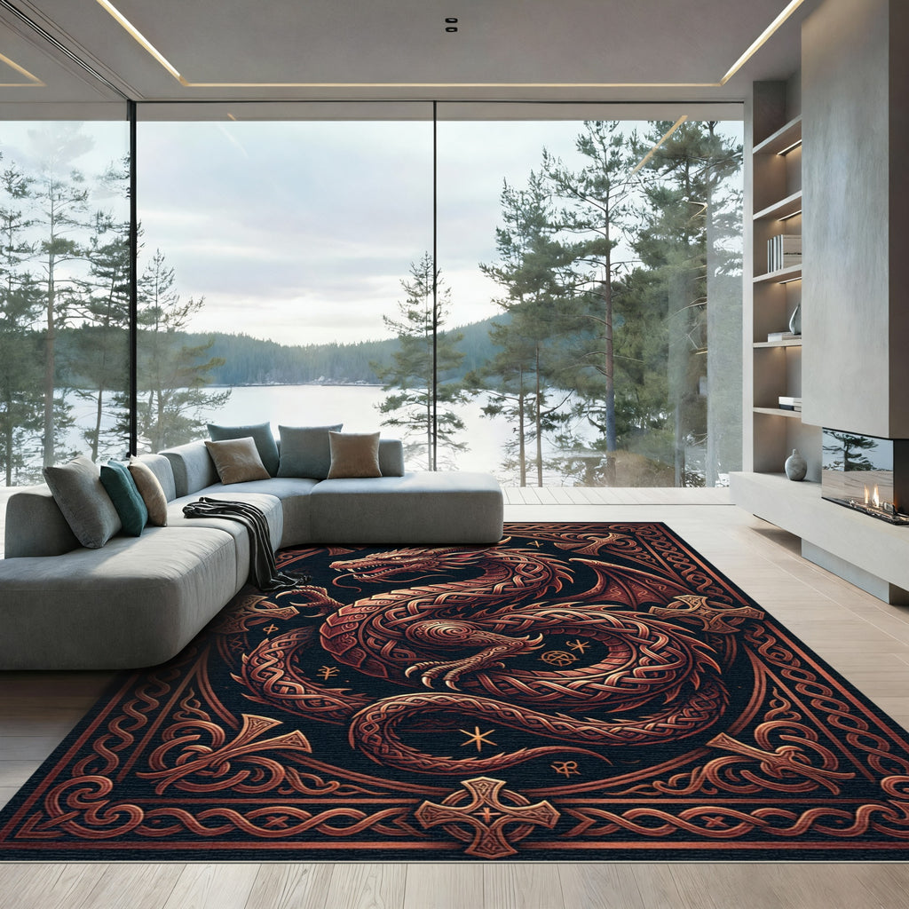 Celtic Bronze Dragon Knot Emblem Rug