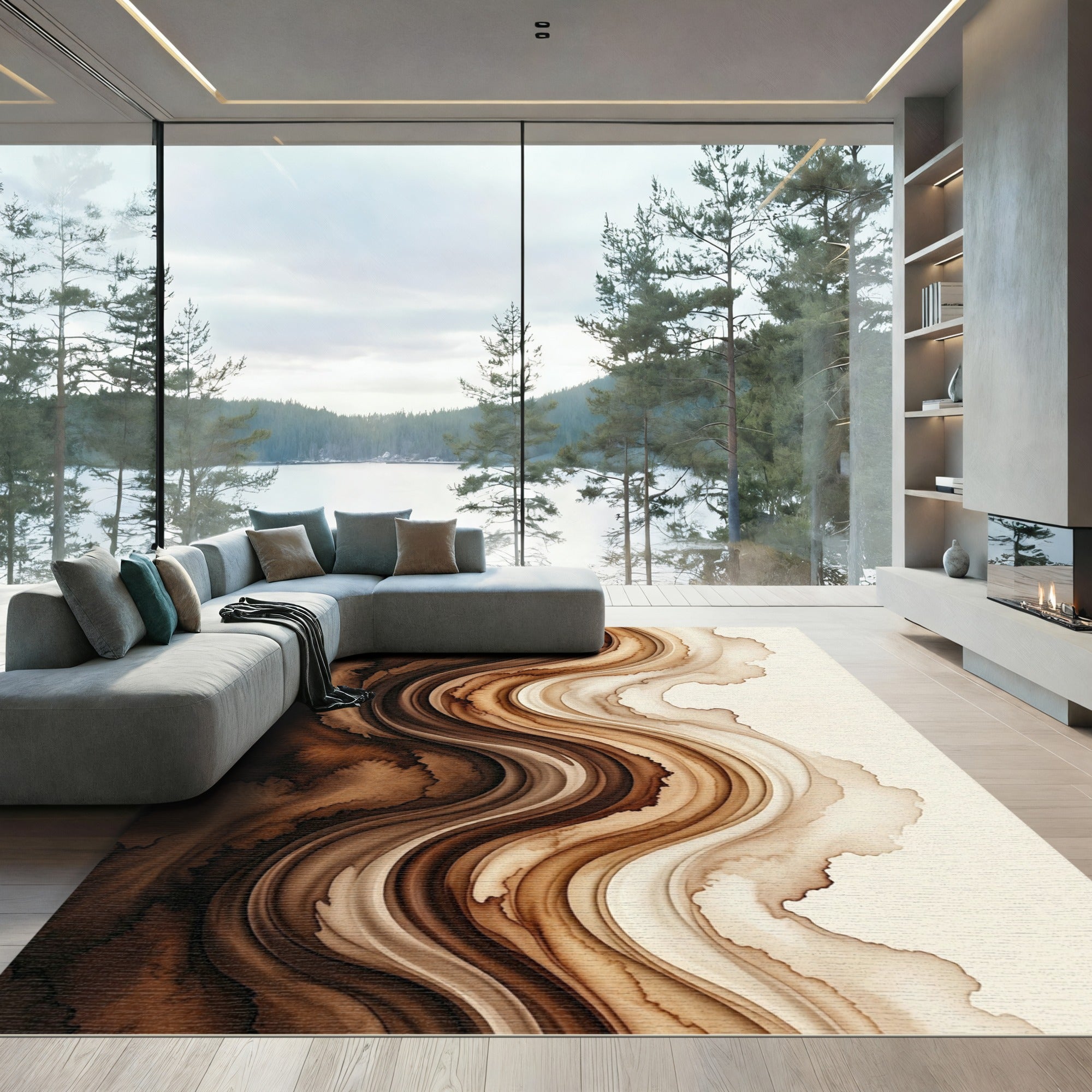 Rich Earthy Swirl Abstract Rug